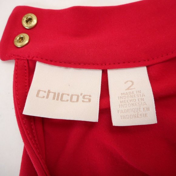 Chico’s Size 2 Women's L Keyhole Top Blouse Red Long Sleeve Knit Stretch - Picture 4 of 6